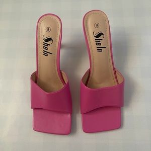 SHEIN Pink Faux Leather Mule Heels
